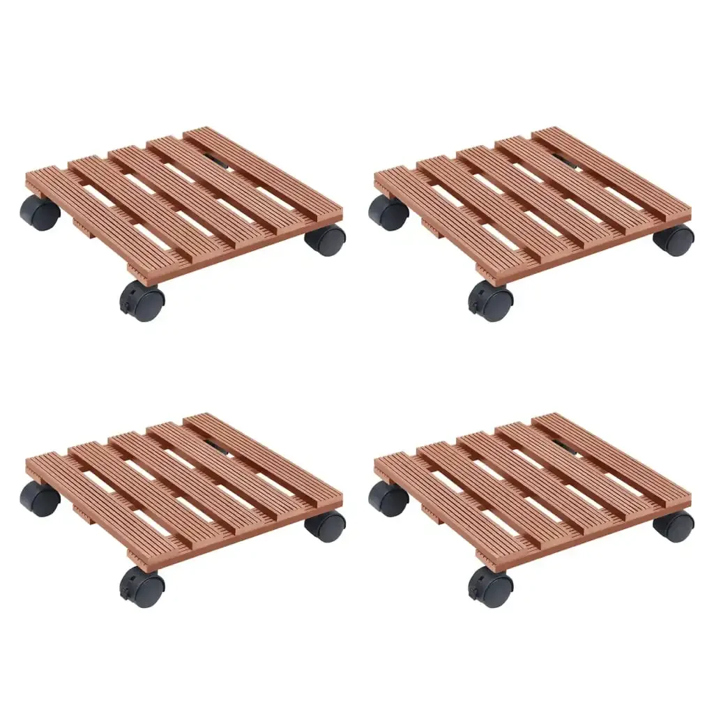 4 Pcs Brown Plant Trolley 30 X30X Cm Wpc Garden Plant Shelf Holder Flower Living Room Display Multistrato Rack Di Stoccaggio Da Giardino