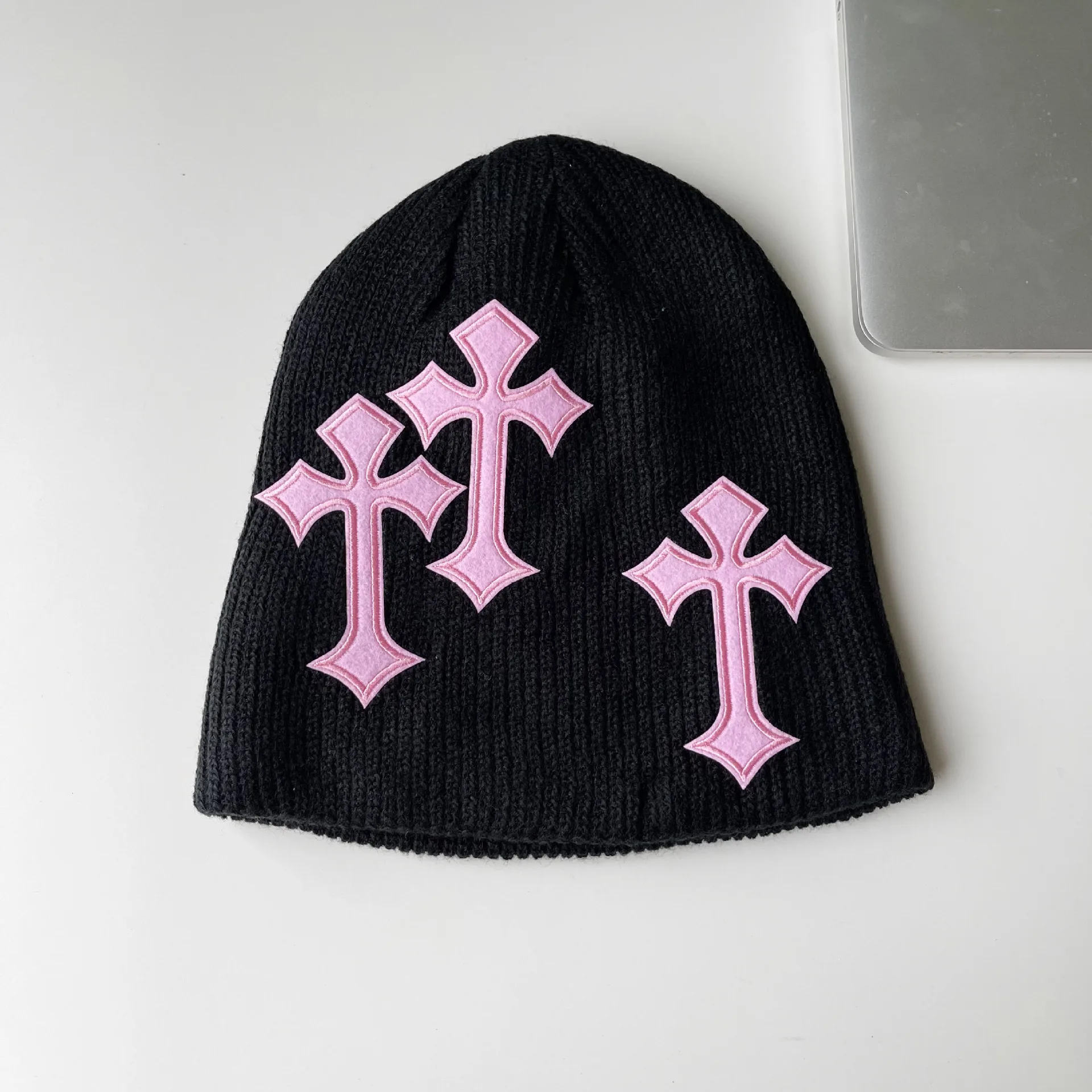 Chrome Hearts Black Leather & Metal Cross Beanie worn by Rylo