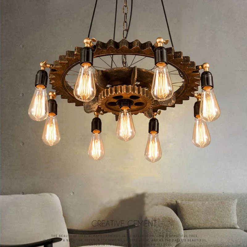 

Creative Retro Loft Chandelier 9 Heads Wood Pendant Lamp Restaurant Living Room Dining Room Foyer Cafe Industrial Chandelier