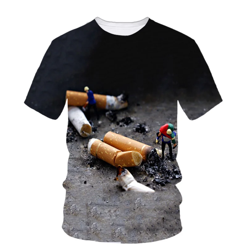 Smoking Tobacco Print Summer Men/women O-neck T-shirt Casual Short - Main Image