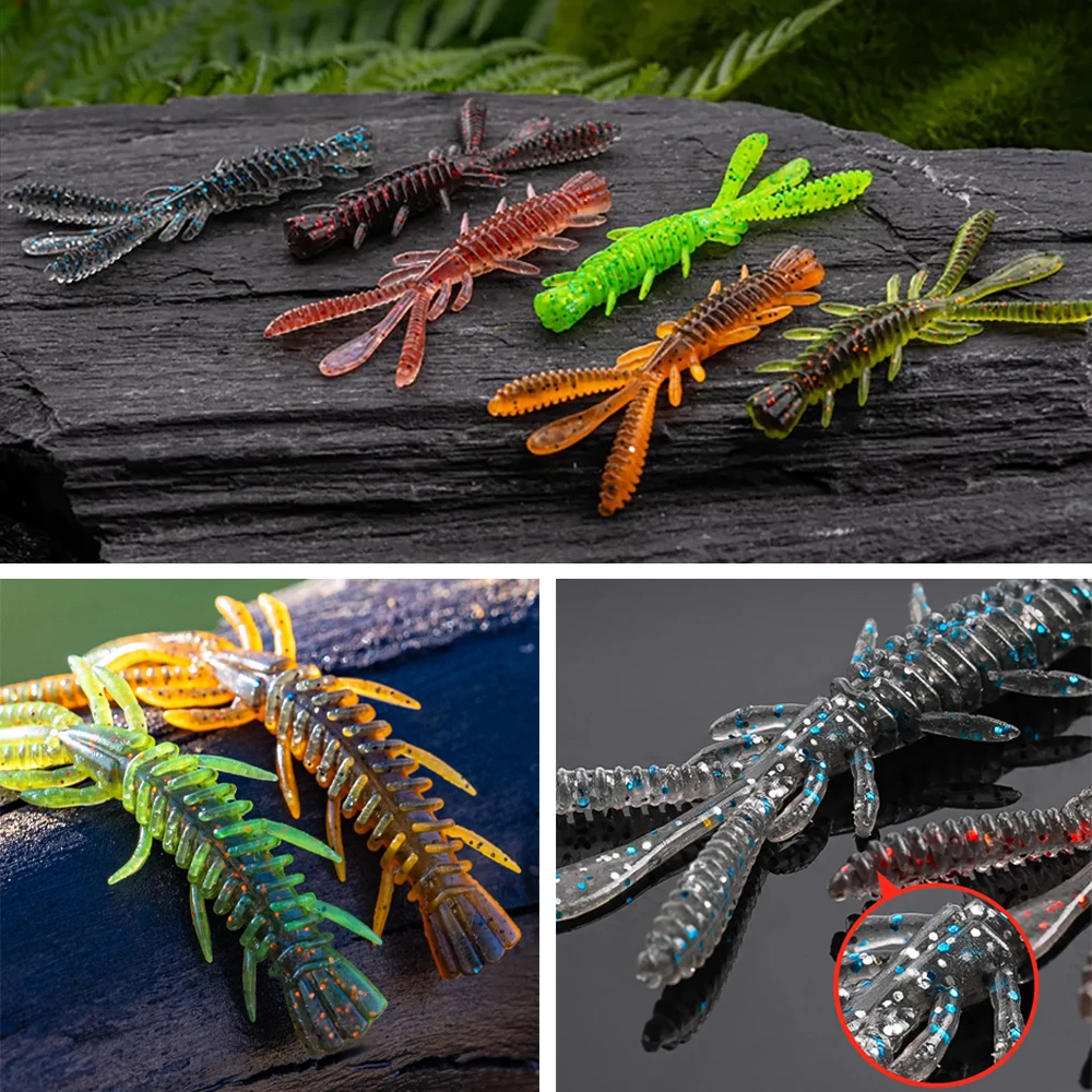 Kit 10PCS 20PCS leurres flottants souples 5-7cm crevettes jig rig pour pêche carpe