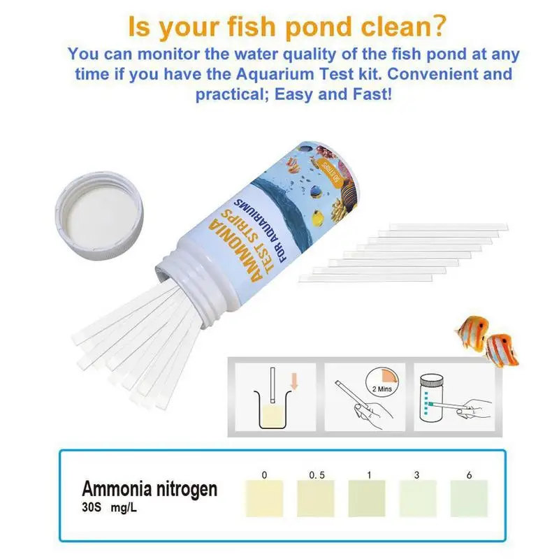 Ammonia Test Strips 50pcs for Fish Tank Quick Water Quality Testing Paper Kit Ammonia Tester Safe Water Test Kit for Aquarium