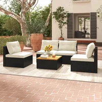 5 Piece Rattan Sofa Set, Patiojoy Outdoor Wicker Furniture Set with Seat & Back Cushions, Square Coffee Table, Garden Sofa Set 1