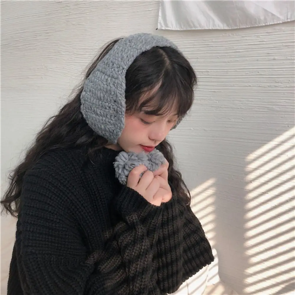 Handmade Y2k Plush Earmuffs Thicken Solid Color JK Knitted Earflap Riding Soft Warm Winter Ear Cover Girl warm earmuffs