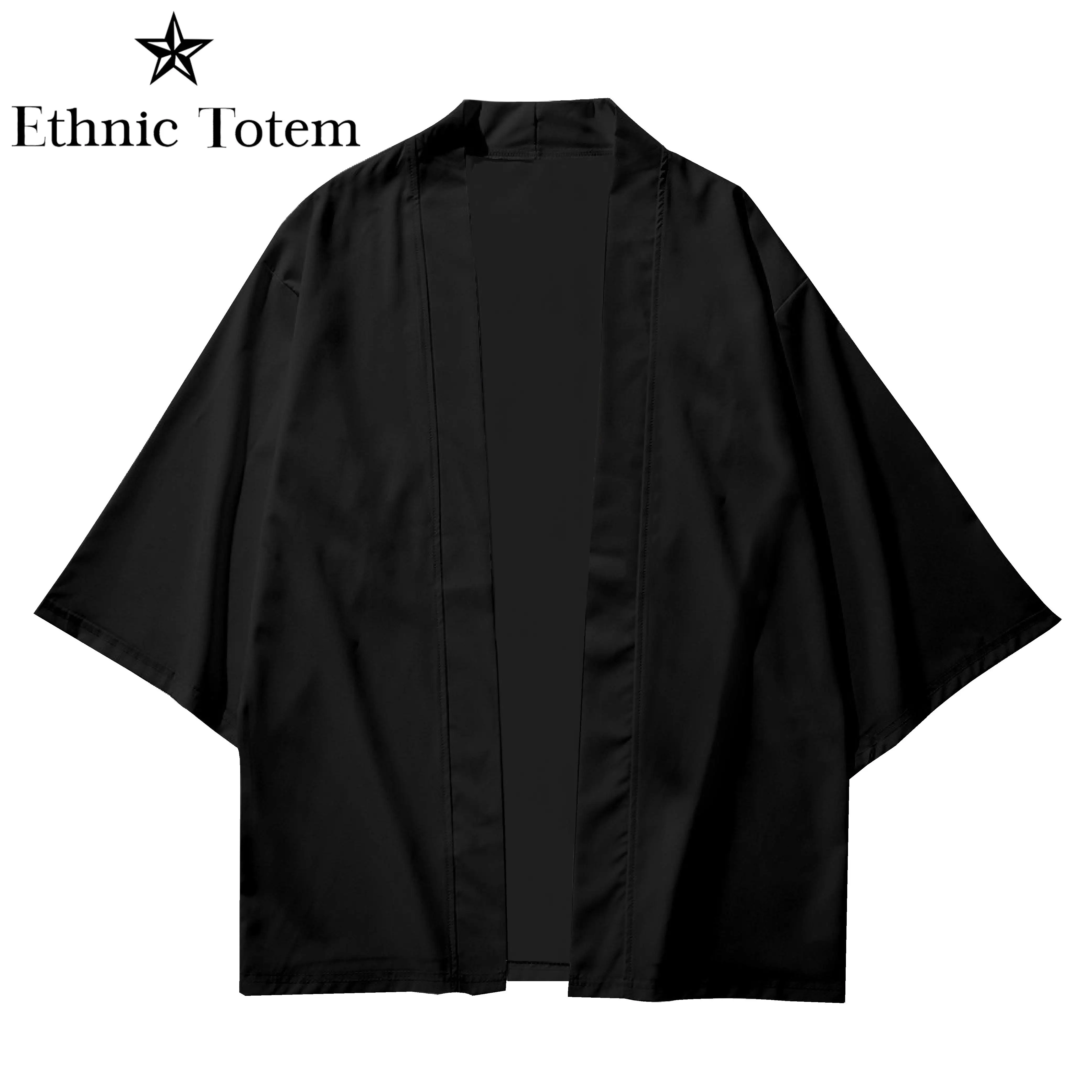 Kimono preto japonês masculino, capa, cardigã, branco, camisa de praia, haori, roupas de samurai, verão