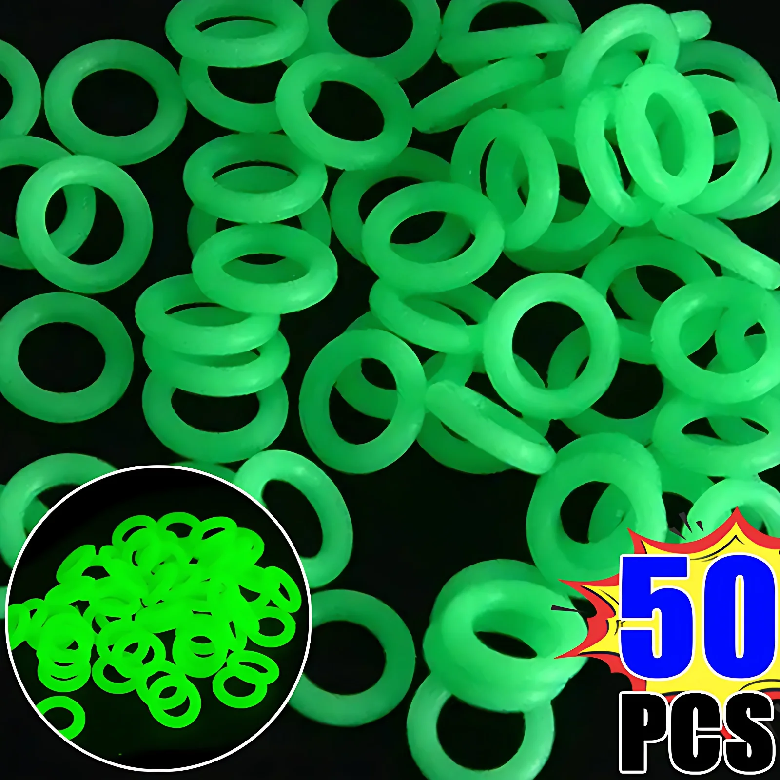 Description Picture 2 of item10//30/50pcs Outdoor Ground Nail Luminous Ring Silicone Rubber O-ring Warning Ring for Camping Hiking Tent Nail Accessories
