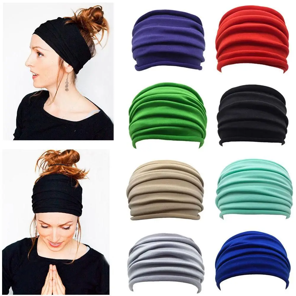 

1PC Solid Color Women Wide Sports Fold Yoga Nonslip Headband Stretch Hairband Elastic Running Turban Running Headwrap Hair Band