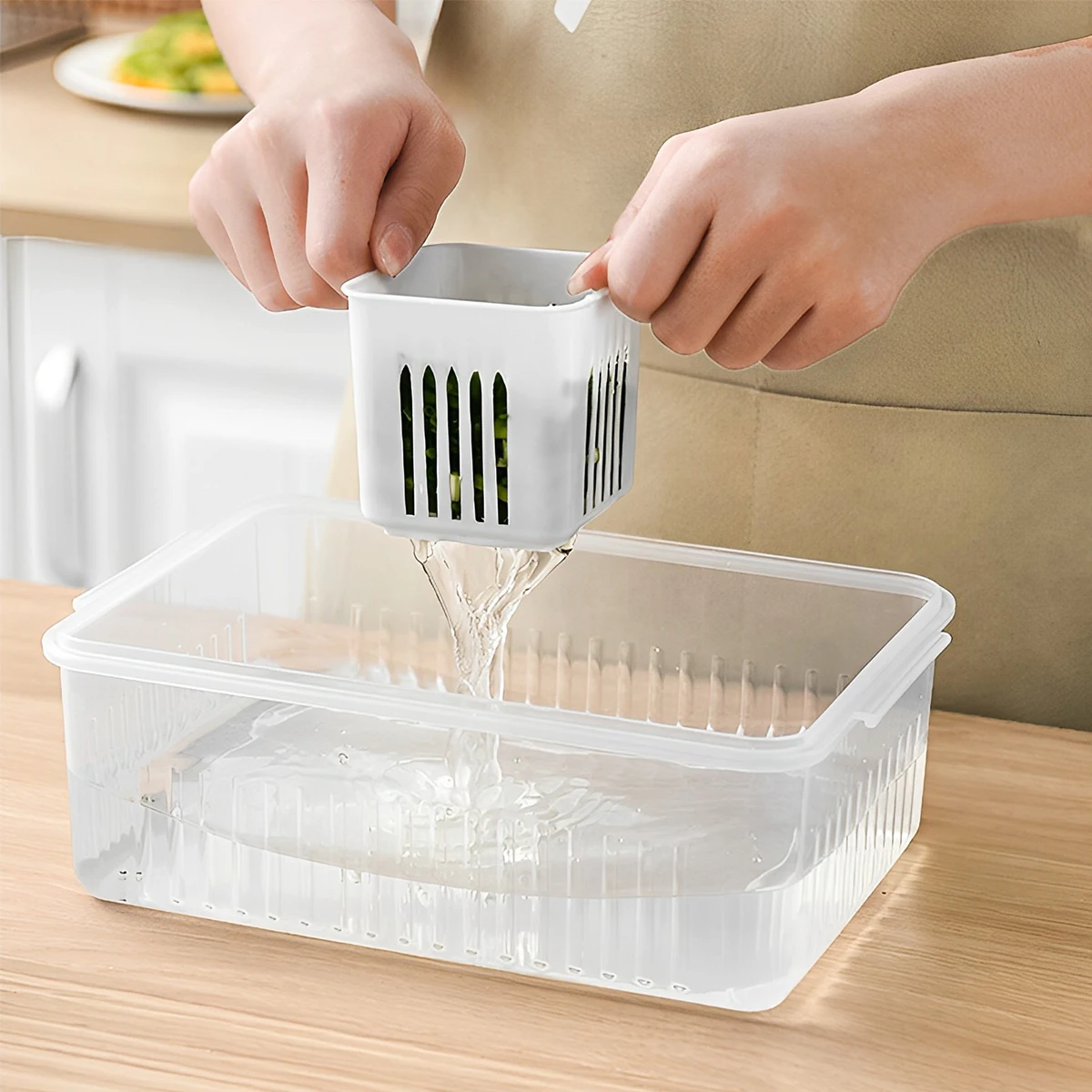 Refrigerator Storage Box 6/8 Grids Food Vegetable Fruit Storage Box Scallion Preservation Box Kitchen Divided Storage Container 3