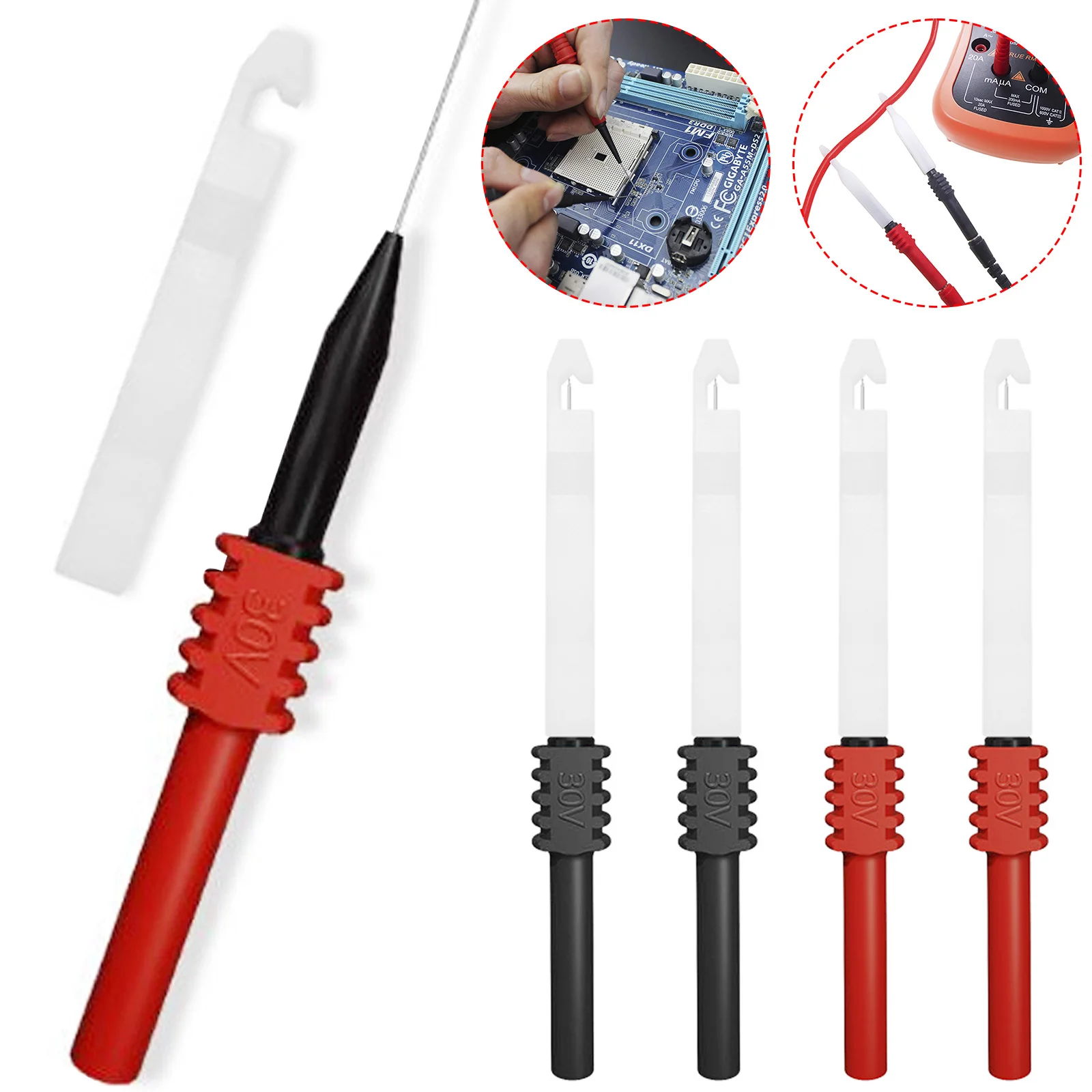 2pcs Car Multi-meter Test Probe Pins Stainless Steel Insulation Wire Piercing Needle Tip for Socket Plug