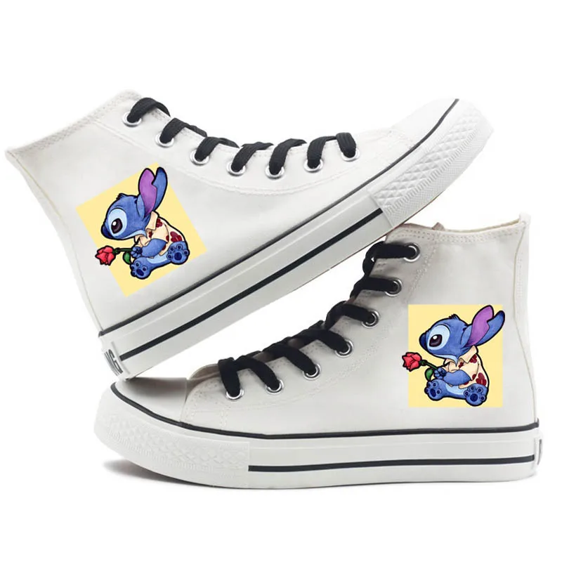 Disney lilo & stitch sapatos de lona bonito dos desenhos animados pouco  monstro padrão sapatos moda esportes casuais sapatos de lona alta e baixa -  AliExpress