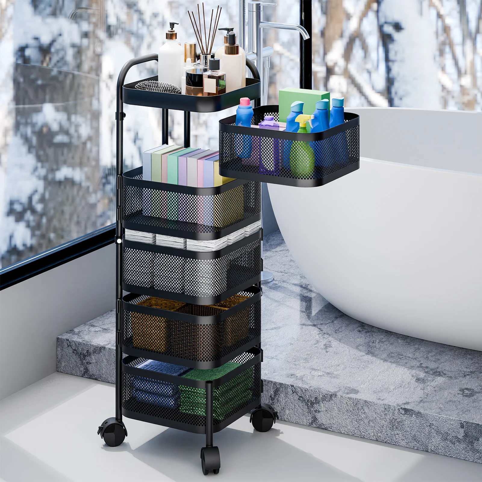 Multi-functional Storage Rack Vegetable Fruit Basket Removable Rotating Kitchen Shelving Shelf Rotating Trolley Furniture Home
