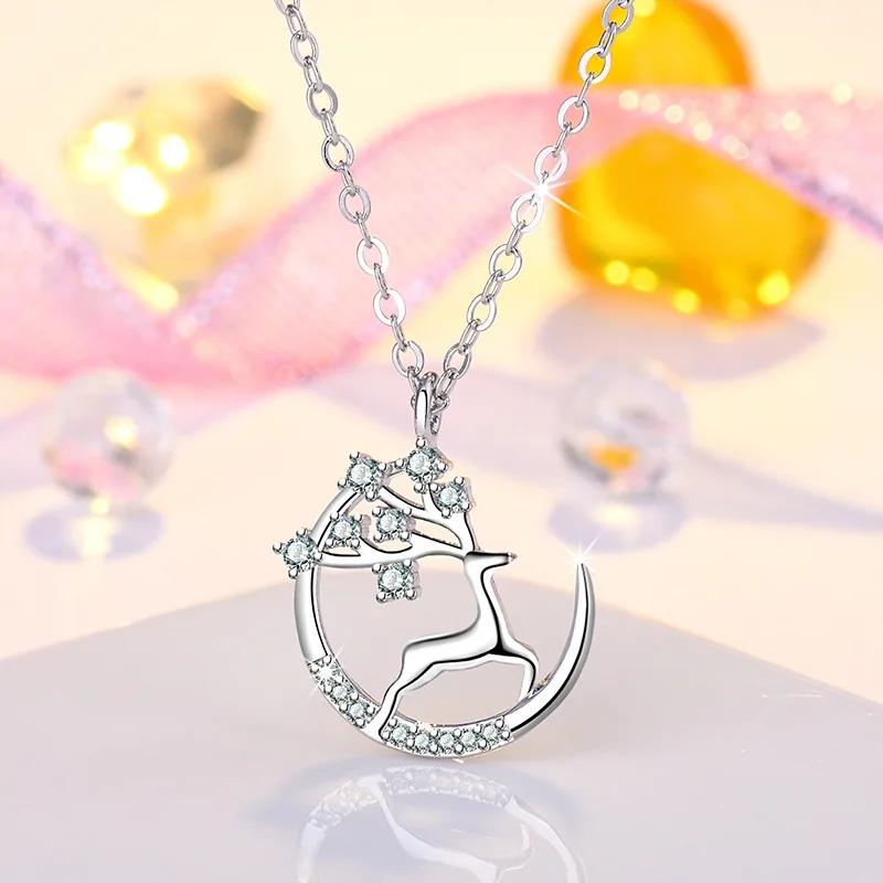 Silver Pendant 925 Sterling Silver Moon Necklace Pendant Zircon For Women Fashion Exquisite Student Girlfriend Jewelry Accessories Heart Gift
