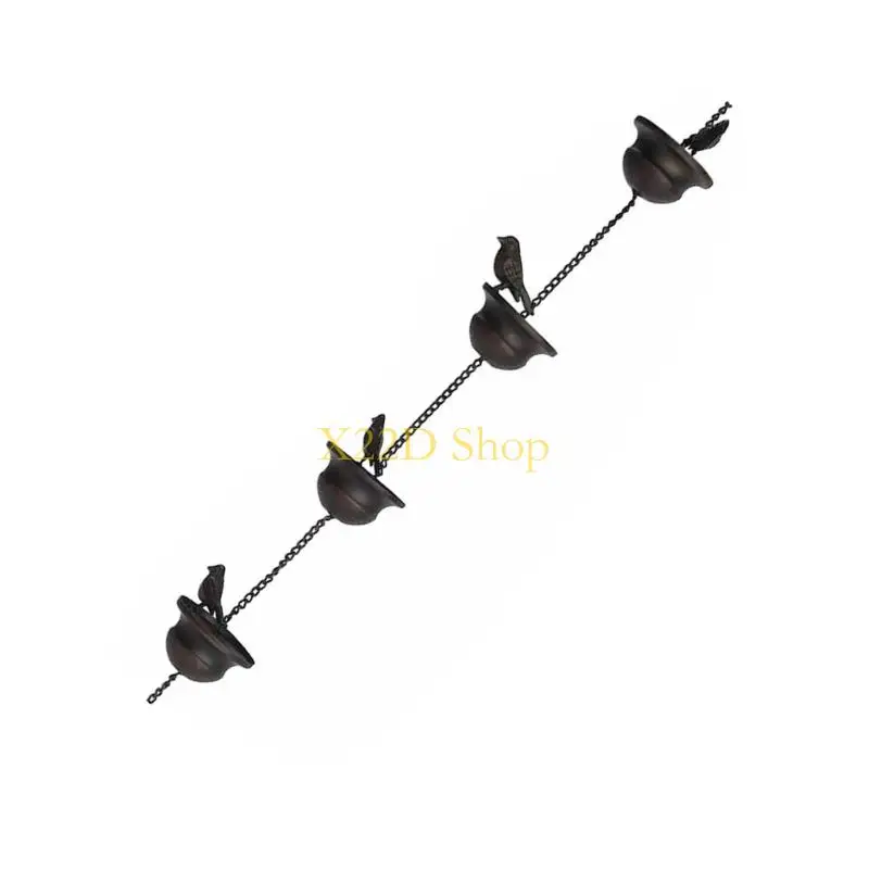 X22D Outdoor Birds On Cups Metal Rain Chain Rain Catcher For Gutter Roof Decorations Metal Drainage Chain Downspout Tool