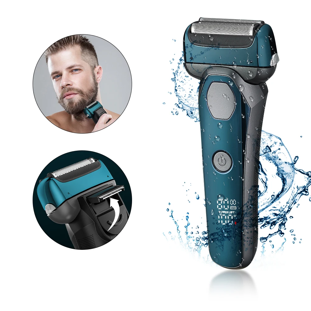 electric razor for men floating 5 blade net shaver wet dry use haircut machine set washable type-c charging hair trimmer