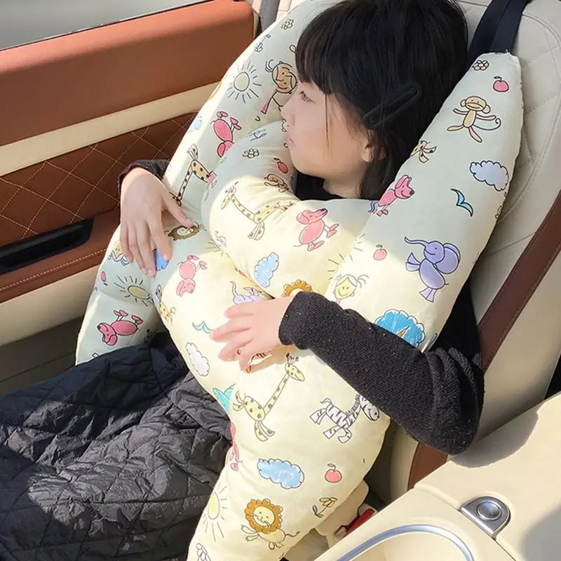 어린이용 H 모양 여행 베개, 높이 조절 가능, 유연하고 휴대 가능한 목 패드, 통기성 강화 휴식, 어린이 안전 베개