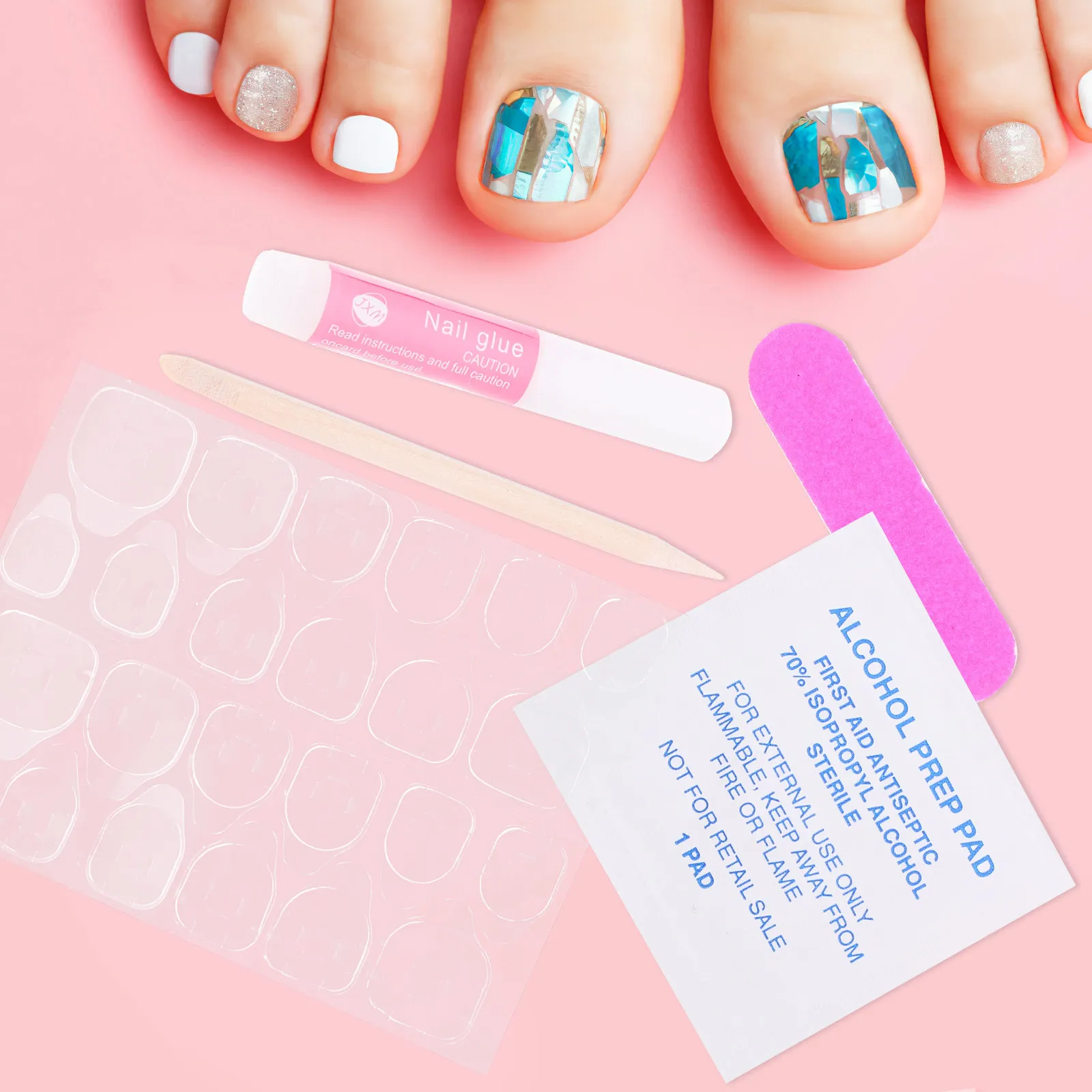 10세트 네일아트 키트 전문 매니큐어 도구 가짜 손톱 착용 용품 제거 스티커 파일 나무 막대 살롱용