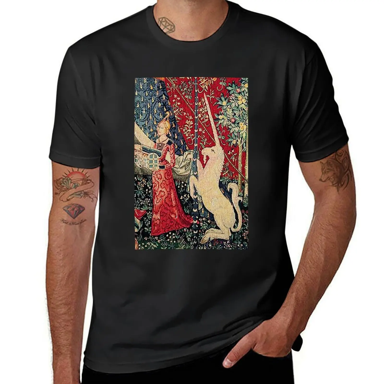 

Medieval Unicorn Midnight Floral Tapestry T-Shirt new edition for a boy fruit of the loom mens t shirts