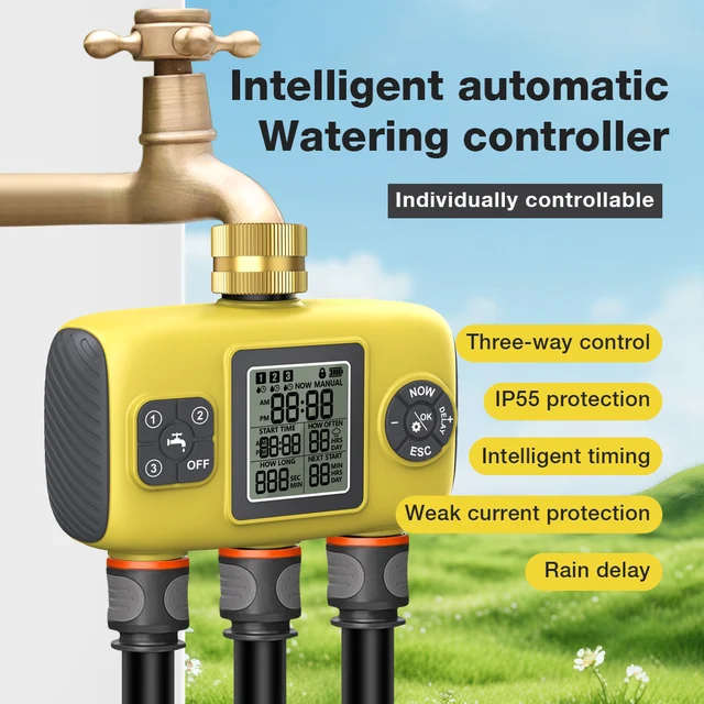 Smart Water Timer Intelligent 1/2/3-Outlet Automatic Irrigation Watering System Sprinkler Timer Garden Programmer LCD Display 1