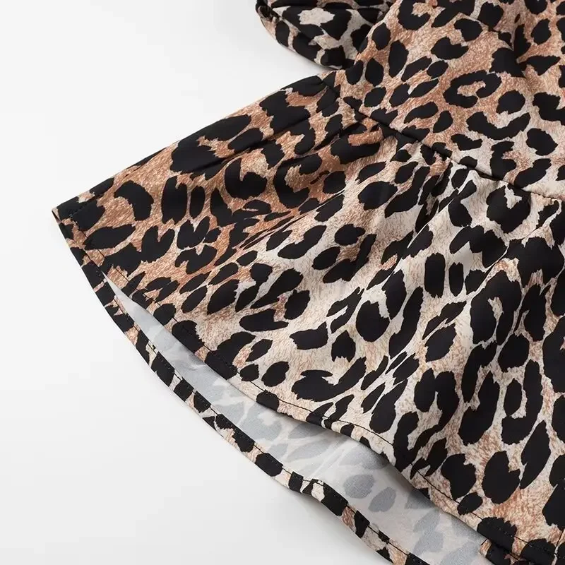 Camisetas con estampado de leopardo para mujer, blusas informales de manga corta con contraste, con cordones, ajustadas, estilo Y2k, camisetas de otoño tipo vendaje