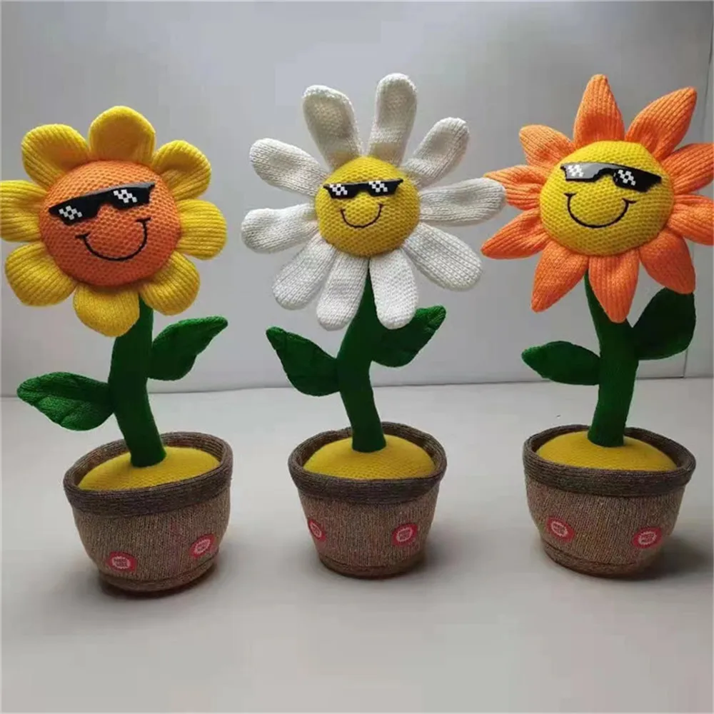 Musical Singing Dancing Repeating Talking Sunflower Soft Plush Funny  Creative Saxophone Kids Toy(Yellow)