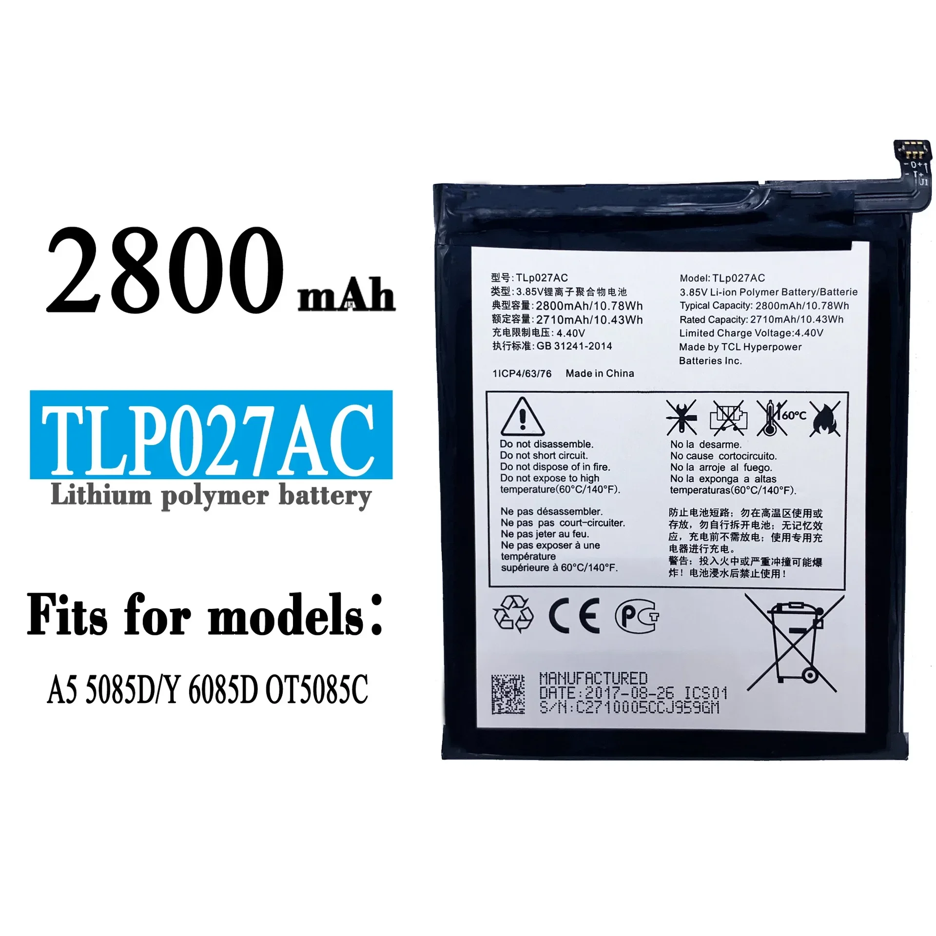 

Высококачественный Сменный аккумулятор для Alcatel 5085D Y 6085D OT5085C, Новые Встроенные литиевые батареи большой емкости