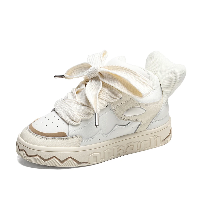 

White Sports Shoes Genuine Leather Chunky Platform Lolita Flat Shoes Girls 2023 Trend Casual Sneaker Luxury Designer Tennis New