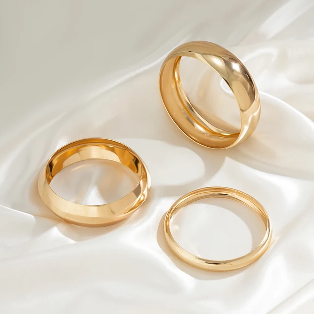 Lacteo 3Pcs/set Punk Geometric Chunky Hollow Rings Bracelet for Women Smooth Multilayer Big Bangles Jewelry Ladies Wedding Party 4