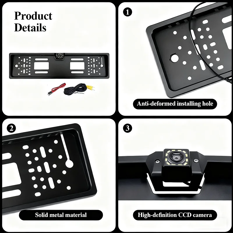 Pakring Car Rear View Camera EU European License Plate Frame Waterproof Night Vision Reverse Backup with 4 Or 8 12 LED Light