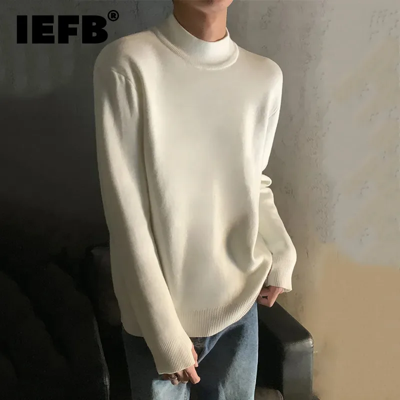 

IEFB Autumn Winter Men's Sweater Premium Plush Mink Male Thicken Sweatshirts Solid Color Slim Man Casual Bottom Knit Top 9C2610