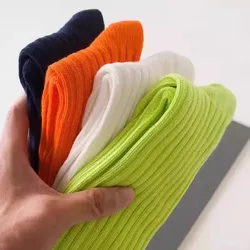 Versatile Unisex Mid - Calf Sports Socks - Double - Knit, Breathable, Loose Fit, Multi - Color Options - One Size (4 Pairs Mixed Color)