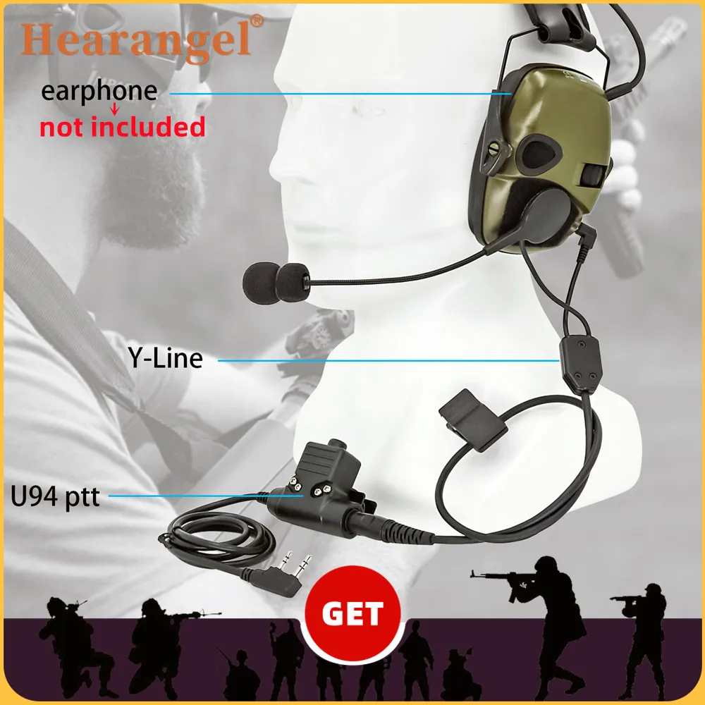 Tactical PTT Y Line Kit Microphone for Howard Leight Impact /ZOHAN EM054/SORDIN IPSC Noise Airsoft Shooting Headphone Accessorie