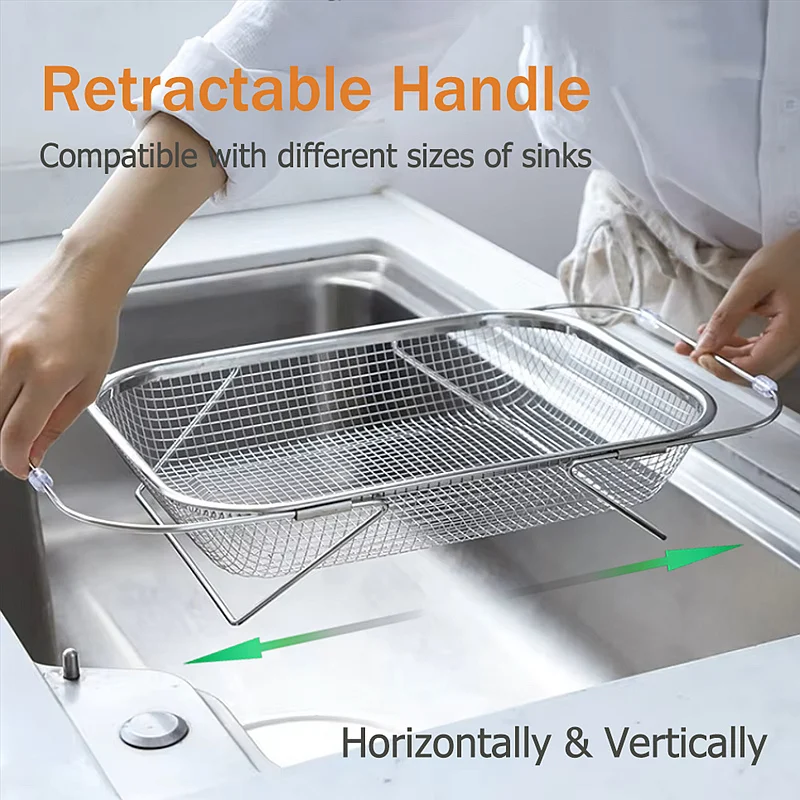 Drain Basket Stainless Steel Vegetable Basket Retractable Kitchen For Washing Vegetables Fruits Dishes Draining Pasta collapsible colander