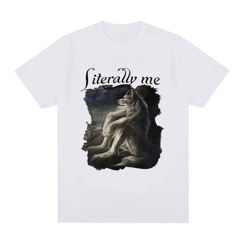 thumbnail image 1 of Camiseta divertida con estampado de lobo sentado literalmente yo, camiseta informal de algodón de manga corta de gran tamaño para hombre, camiseta vintage de hip hop unisex, 1 of 5