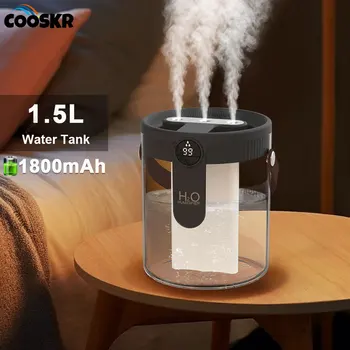 1.5L Air Humidifier Large Capacity Home Humidifier Silent Mist Maker 1800mAh Battery USB Rechargeable Humidifier with LED Light 1