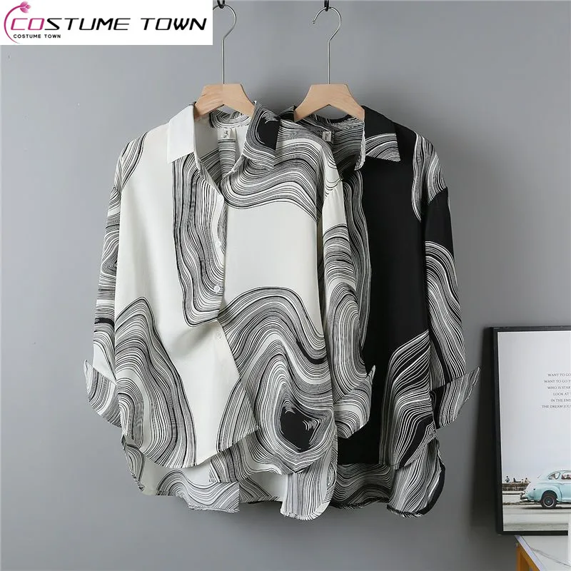 Fashionable Casual Shirt for Women's Spring and Summer New Loose and Slimming Ink Halo Printed Elegant Women's Top halo инициация