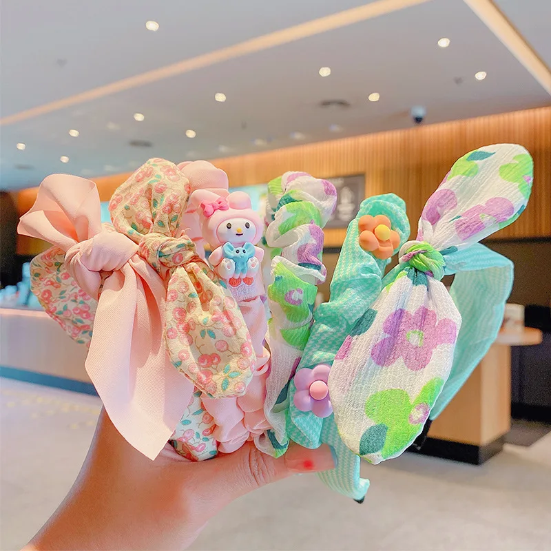 

3PCS/SET Cute Cartoon Children's Headband Purple Pink Rabbit Bow Chiffon Hairclip Hair Accessories for Kids