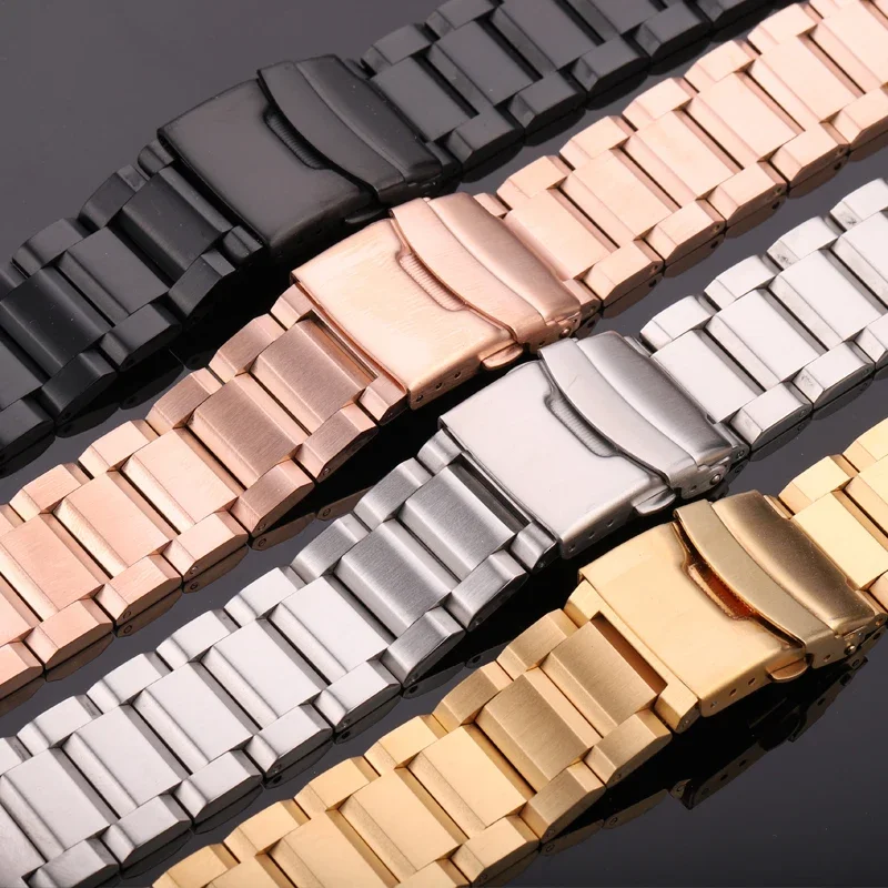 Elegant Multicolor Solid Stainless Steel Watch Band Strap Bracelet (Blue/Black/Gold)