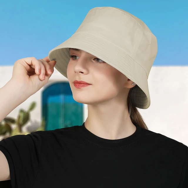 Sunscreen Barrel Cap Pure Cotton Summer Foldable Bucket Hat Women's Outdoor Beach Hat Men's Fishing