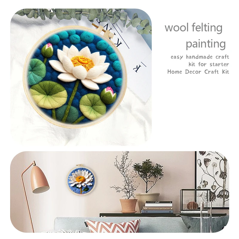 GATYZTORY Lotus Needle Felting Kit Wool Felting Kit with Needles Tool Cactus Picture Embroidery for Home Decoration needle felting kit,wool felting kit,needle felting painting kit