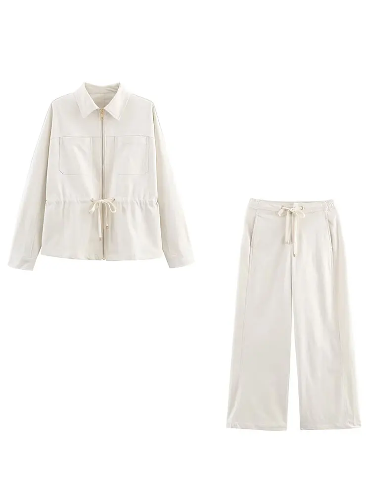 HH Women Elegant Fashion Solid Pants Sets Adjustable Belts Coat Long Sleeve Zipper Jacket Drawstring Trousers Office Lady Suits
