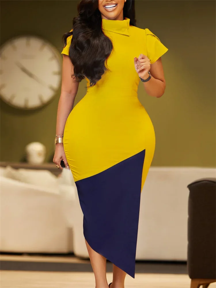 Wmstar Women Dress Sexy Summer Diagonal Neck Line Elegant Short Sleeve Office Lady Outfit Pencil Dresses Wholesale Dropshipping