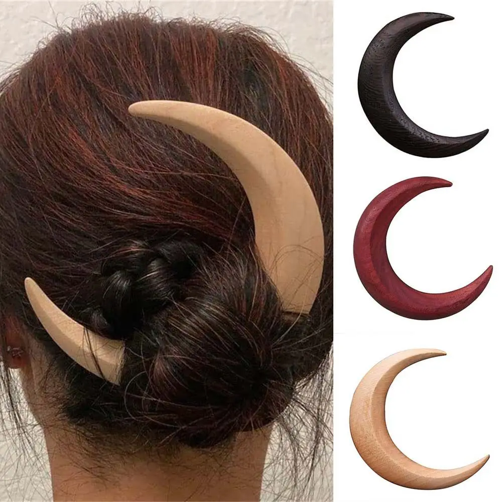 

Moon Hair Fork Ramadan Hand Carved Wooden Hair Sticks Long Hair Ponytail Holder Hair Comb Hair Styling Tools For Women