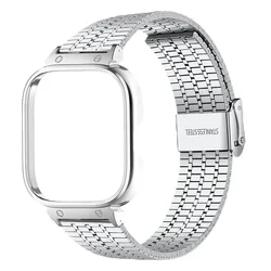 Stainless Steel Metal Strap Case Protector and Wristband Bracelet for Redmi Watch 4 (Silver)