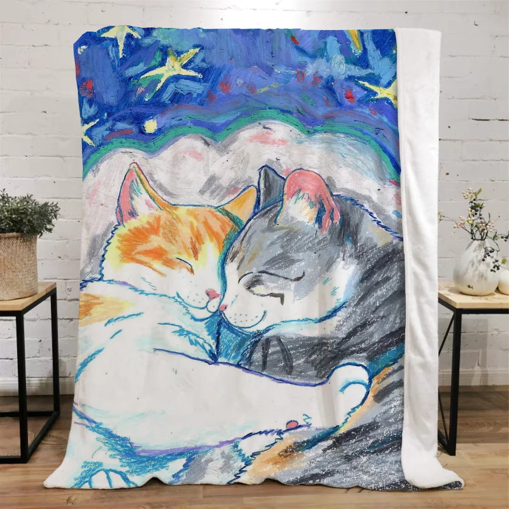 귀여운 고양이 침대 던지기 담요, 고급 소파 침구, 푹신하고 부드러운 담요 및 던지기, 니트 격자 무늬 비치 타월, 홈 인테리어