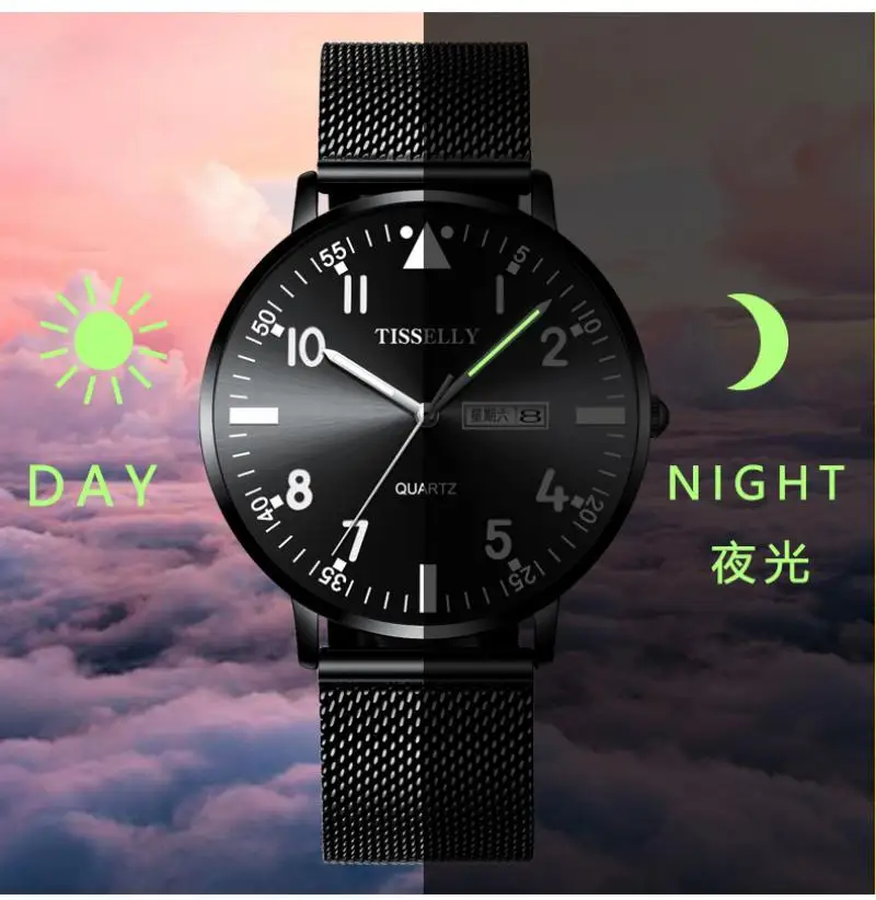 Top Brand Men Sports Quartz Watches New Blue Dial Design Stainless Steel Daily Waterproof Luminous Hands Luxury Reloj Hombre