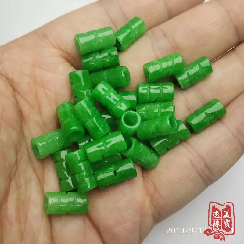 10pc Natural A Green Jade Beads DIY Bracelet Bangle Charm Jadeite Jewellery Fashion Accessories Amulet Gifts for Women Men