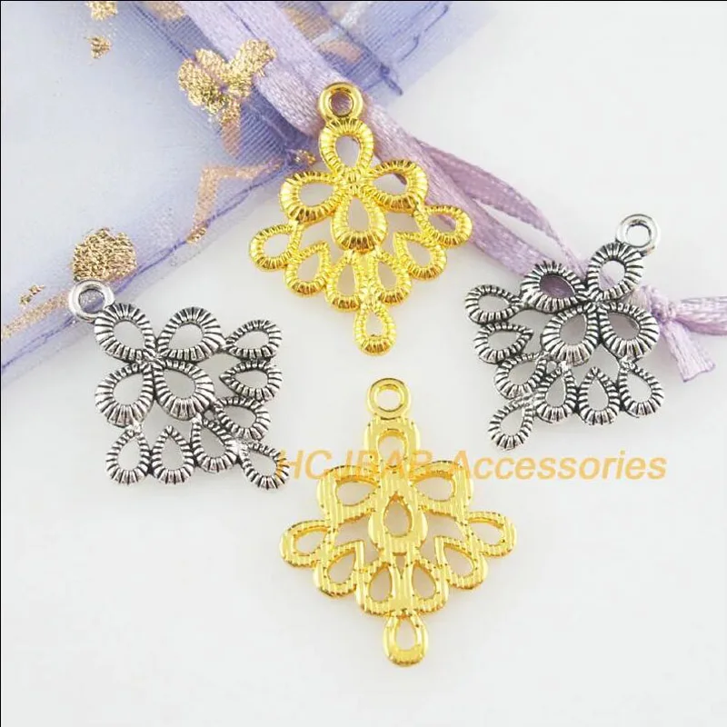 20Pcs Retro Antique Silver Color Tone Gold Color Flower Chinese Knot Charms Connectors 20.5x26mm