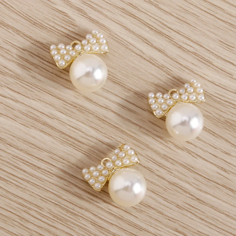 5pcs 12x13mm 여성을 만들기위한 보석에 대 한 귀여운 진주 Bowknot 매력 패션 드롭 귀걸이 펜 던 ??트 목걸이 DIY 팔찌 공예 선물
