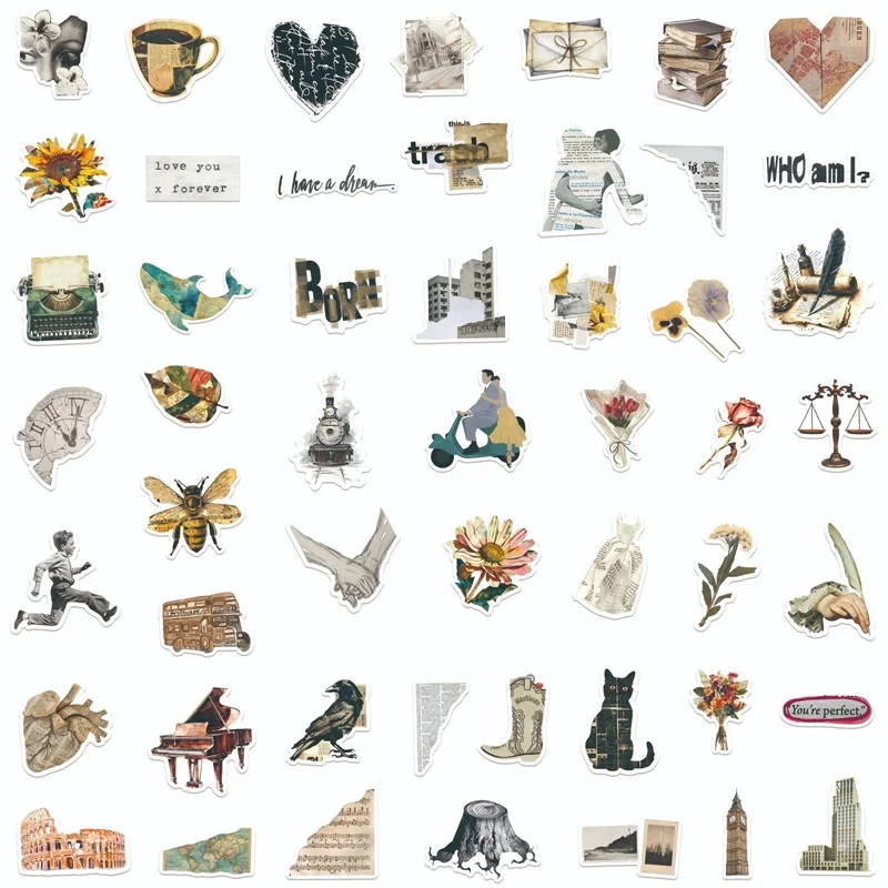 10/30/50PCS 빈티지 예술적 끈적 PVC 스티커 미적 편지지 DIY 장식 Scrapbooking 어린이 학교 용품