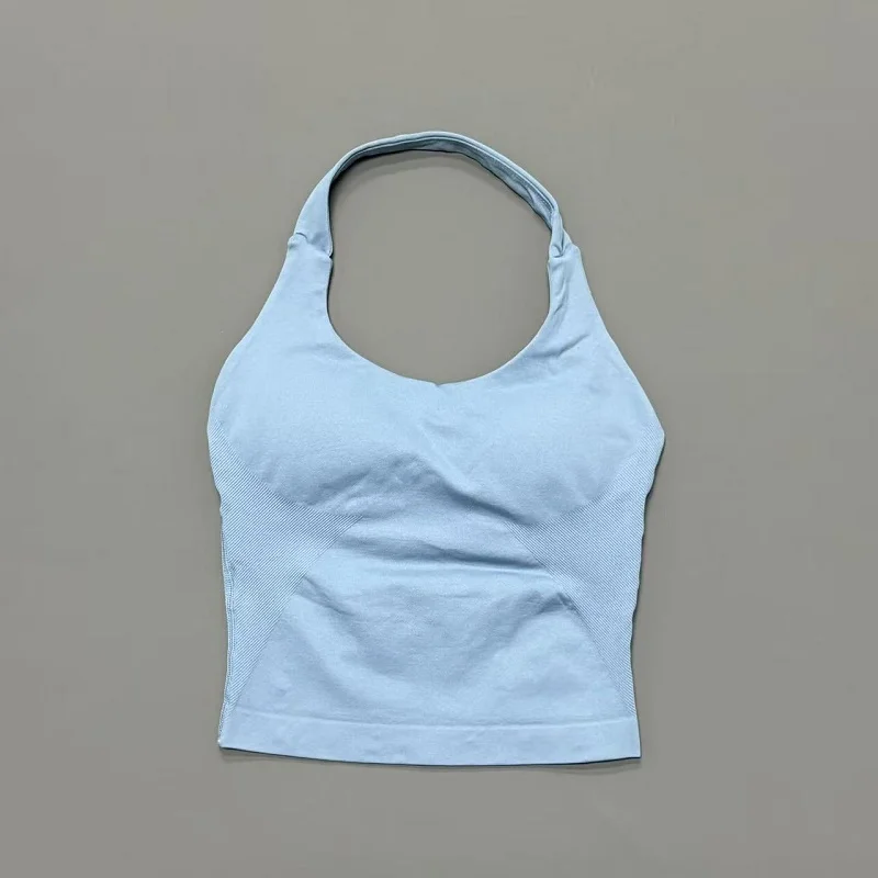 Seamless Push-Up Sports Halter Top with Removable Padding